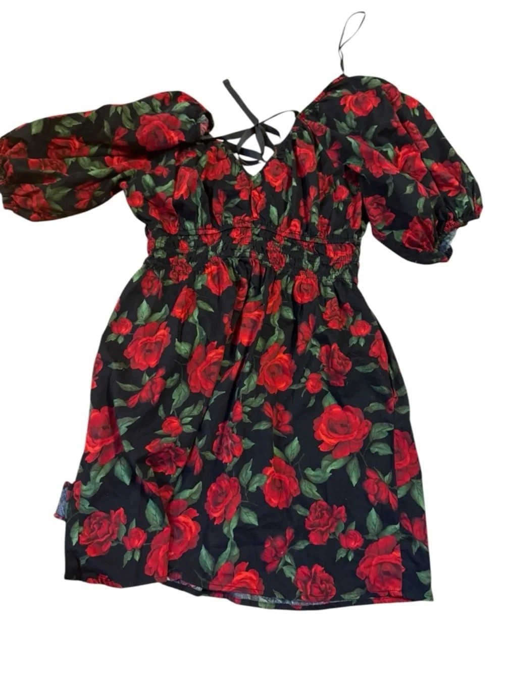 Old Navy Black Dress with Red Rose Floral Print